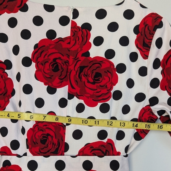 Dainty Jewells Floral Polka Dot Maxi Dress ¾ Sleeve Full Skirt Red Black White S - Picture 12 of 16